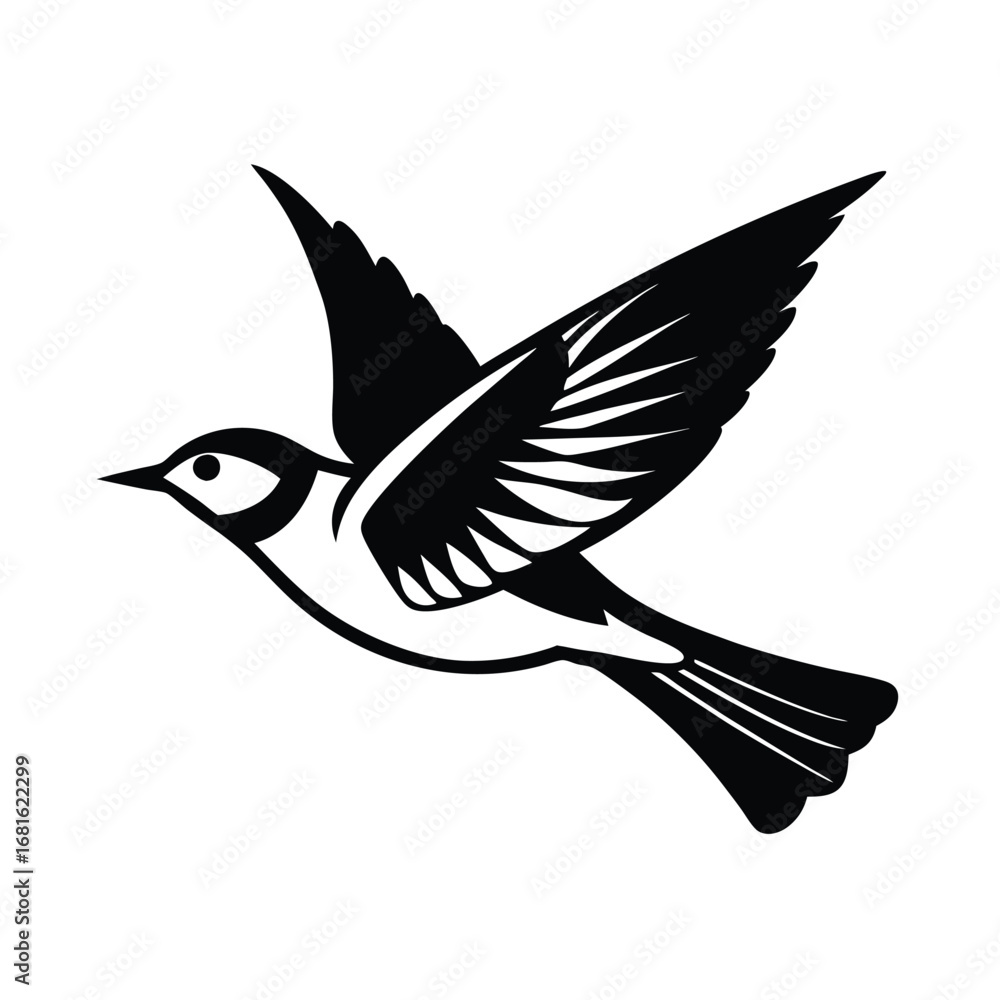Fototapeta premium Throated Warbler Bird Silhouette on White Background