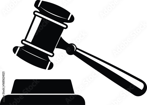 Judge gavel silhouette, law hammer icon, justice tool vector, legal symbol drawing, courtroom illustration