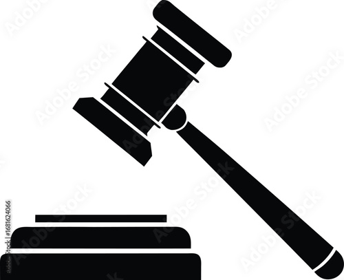 Judge gavel silhouette, law hammer icon, justice tool vector, legal symbol drawing, courtroom illustration