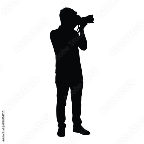 Silhouette of a professional photographer capturing a moment with a large camera in a black and white silhouette. silhouette