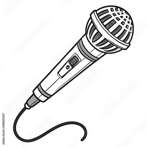 Microphone with silver accents coiled cord music audio
