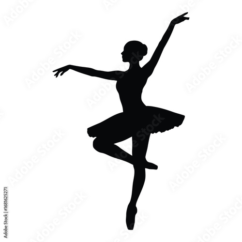 Elegant silhouette of a ballet dancer in a graceful pose on a silhouette