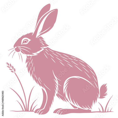 Pink rabbit sitting in grass with wheat stalk transparent animal mammal