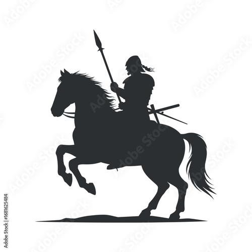 Medieval Knight on Horseback Silhouette: Warrior, Cavalry, Rider, Spear, and Horseback Combat