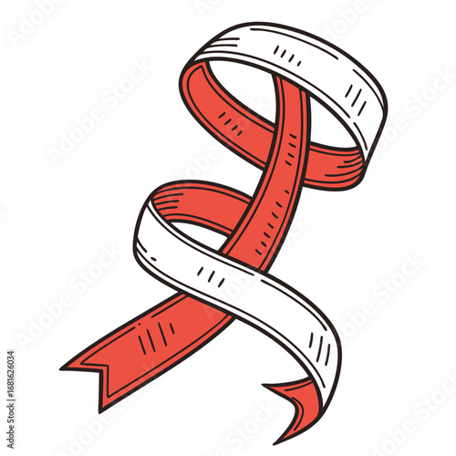 Red ribbon with outline sketch lines awareness symbol