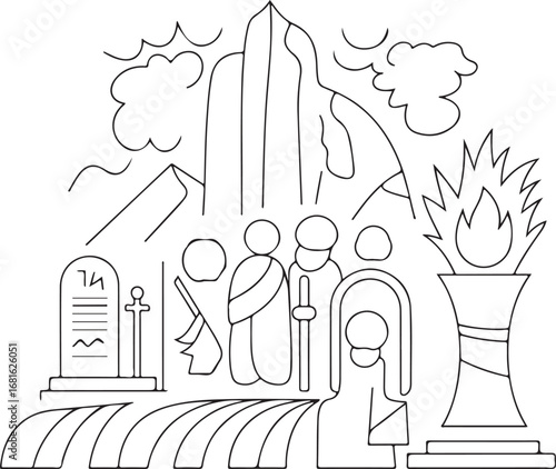 Biblical Exodus Outline Icons Collection Moses, Parted Waters, Tablets, Desert Pillar, and Sacred Bush