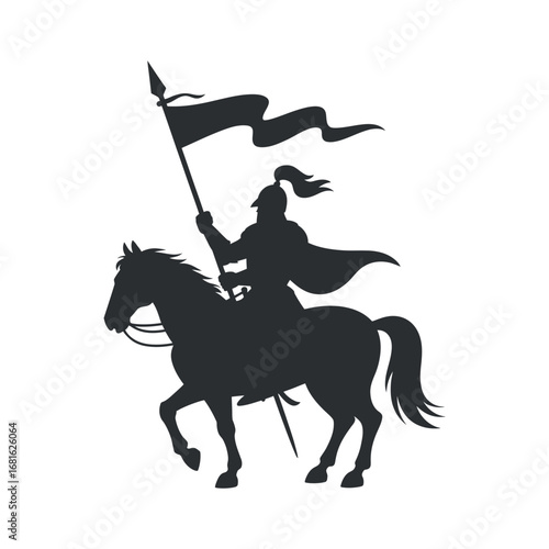 Banner Carrier on Horseback Silhouette A Symbol of Leadership and Triumph on a Transparent Backdrop