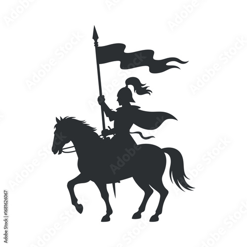 Banner Carrier on Horseback Silhouette A Symbol of Leadership and Triumph on a Transparent Backdrop