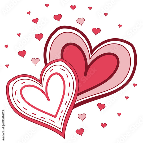 Two Large Pink Hearts with Many Small Hearts Scattered Around love romance
