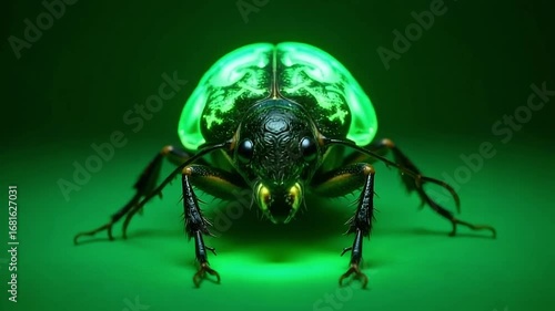 Wallpaper Mural Captivating close-up of a bioluminescent beetle with vibrant green glow, showcasing intricate details and a mesmerizing natural wonder. Torontodigital.ca