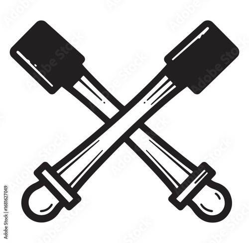 Crossed pipettes illustration black and white graphic design for medical science and chemistry