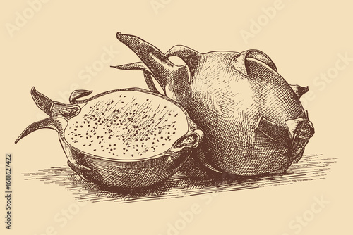 Pitaya illustration in a vintage style. This vector illustration can be used in any size you like for advertising, logos, and other work.