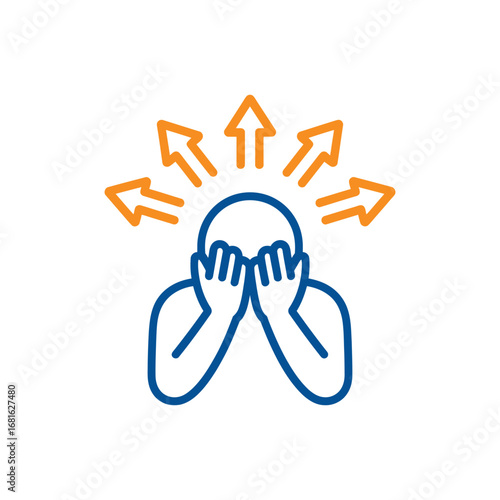 Overwhelmed Icon Vector Illustration Person Covering Face with Hands and Arrows Pointing Inward Outline Design on Transparent Background