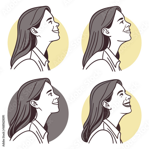 Smiling Woman Profile Illustration | Line Art Faces