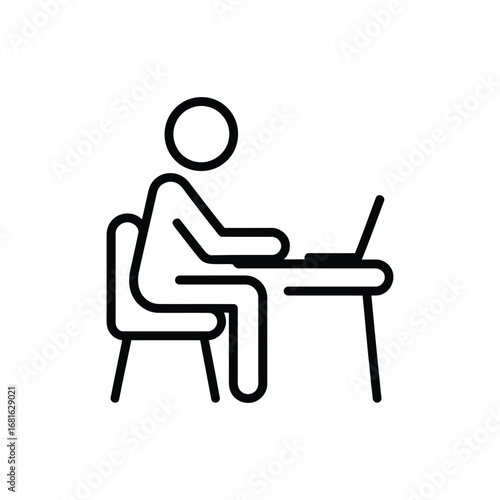 Person Working at Desk with Laptop Icon Vector Illustration: Productivity, Office, Workplace, Job, Task, Computer, and Professional Environment