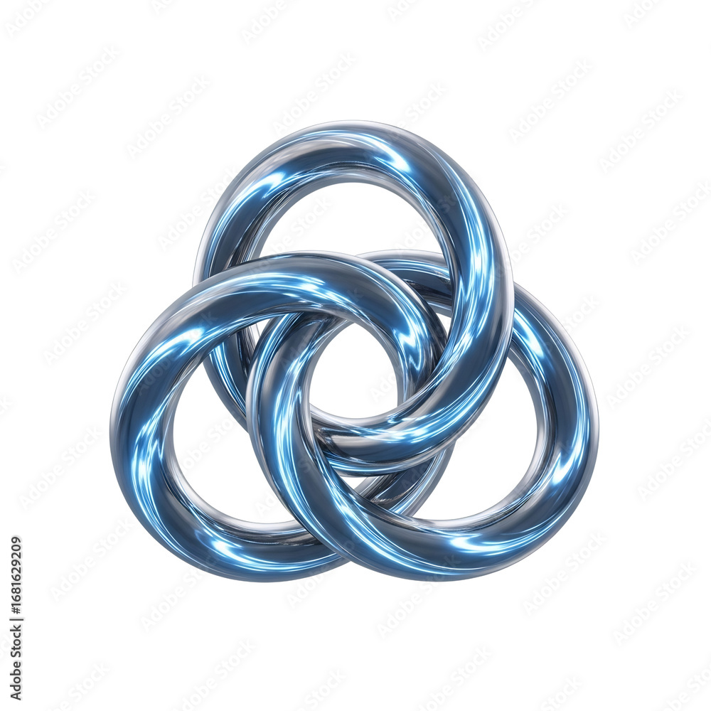 Fototapeta premium Dynamic 3D trefoil knot with glowing blue lines, symbolizing secure data, complex networks, and digital solutions for technology, finance, and futuristic concepts,
