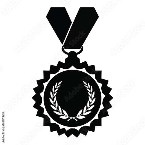 Golden laurel wreath medal with ribbon award ceremony symbol for victory and achievement silhouette