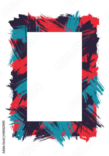 Dynamic abstract brushstroke frame design with vibrant colors for creative presentations and branding