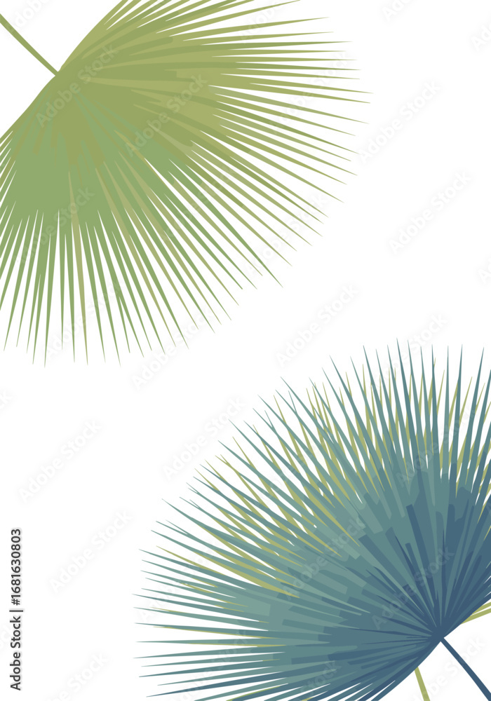 Obraz premium Modern tropical palm leaves with muted green and blue tones perfect for design projects