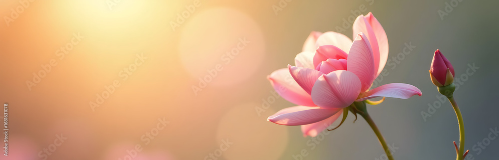 Fototapeta premium delicate bloom unfurls soft ethereal circular gradient backdrop bathed warm morning light subtle shadows