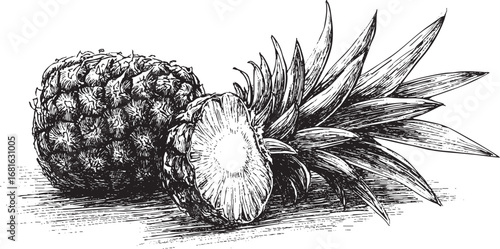 Pineapple illustration on white background. This vector illustration can be used in any size you like for advertising, logos, and other work.