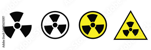 Nuclear Radiation Icons Set – Yellow Warning, Hazard Symbols and Radioactive Danger Vector Collection