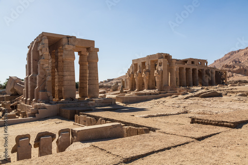 Ruins of the huge Ramasseum Temple built in honor of the great Egyptian Pharaoh Ramses II on the West Bank of the Nile in Luxor, Egypt