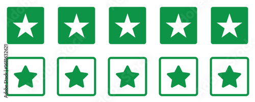Five Star Rating Icons – Green Square Customer Feedback and Review Symbol Vector Set