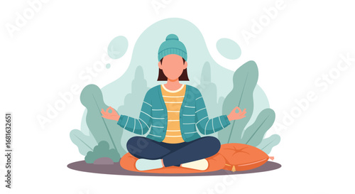 Person meditating calmly in a serene, natural-inspired setting, symbolizing peace, mental wellness, and mindful living. Ideal for health and lifestyle concepts.