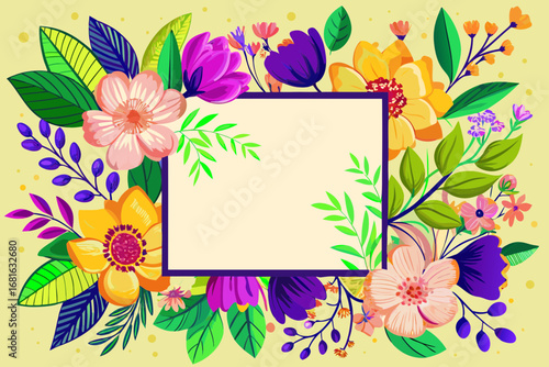 Wallpaper Mural Vibrant floral frame design perfect for invitations, cards, and creative projects, this colorful botanical illustration offers a fresh, modern touch with a touch of whimsy Torontodigital.ca