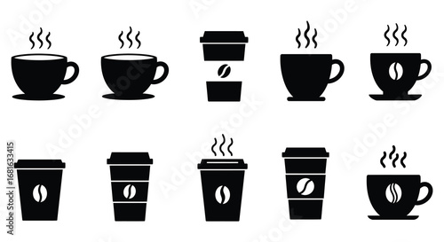 various coffee cups and takeaway containers steaming hot beverages