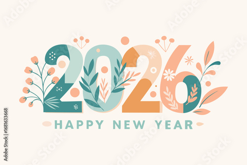 2026 happy new year floral greeting botanical