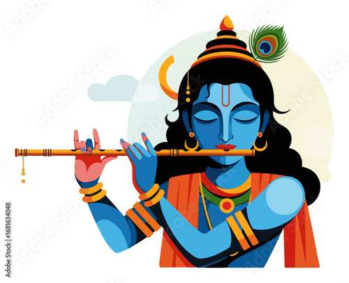 Krishna playing flute vector illustration