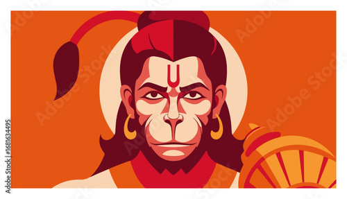 Hindu god Hanuman banner in modern flat design