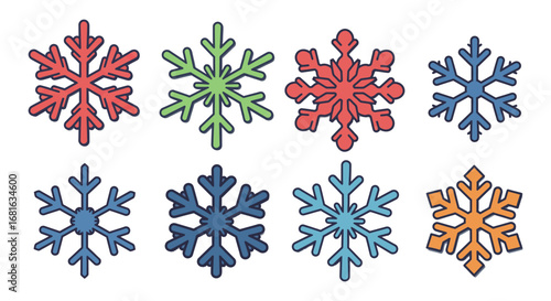 colorful snowflakes arranged neatly in two rows