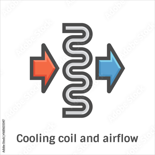 Airflow passing through cooling coil panel vector color icon. Cooling process inside indoor air conditioning unit. Function of heat exchange and air circulation in HVAC systems.