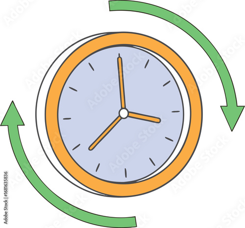 Clock with circular arrows indicating time movement