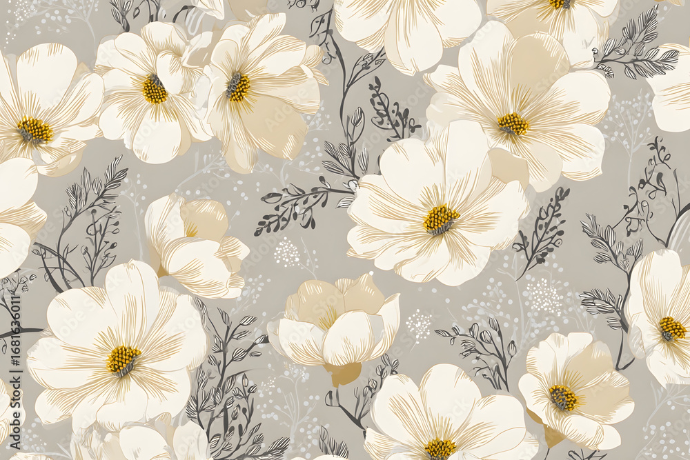 Obraz premium Seamless Floral Pattern with White and Yellow Daisies - Elegant Botanical Background