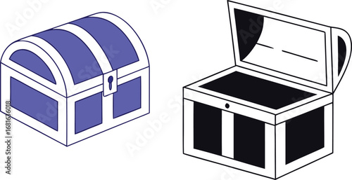 Two isometric chests one closed and one open