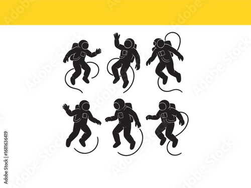Group of Astronauts Floating in Space Black and White Illustration Graphic Resource Great for Science and Technology Projects