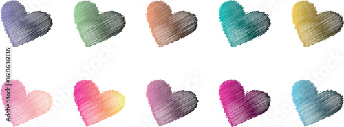 Artistic Gradient Painted Heart Scribed Brush Frame Banner with Stamp Effect – A Modern Vector Illustration for Valentine’s Day Celebration