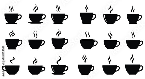 a series of coffee cups with steam rising from them