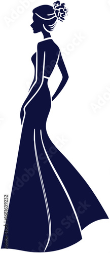 Female vector silhouette in frock outfits, great for boutique logos, glamour branding, and luxury fashion projects.