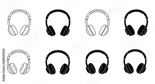various styles of headphones displayed in grid formation