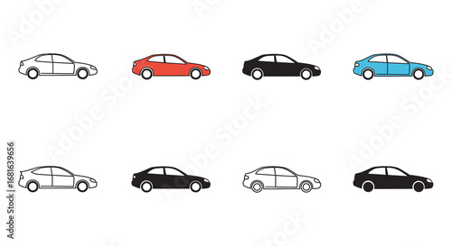 various car models displayed in different colors and styles