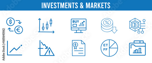 Visualizing investments and market trends with financial icons and charts vector