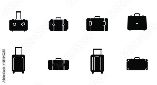 various styles of luggage bags arranged neatly in rows