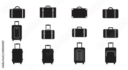 various styles of luggage bags arranged neatly in rows