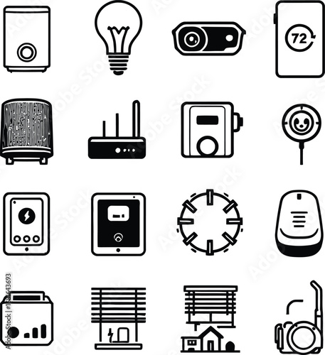 Smart home devices vector icons set technology appliances automation iot connectivity and innovation design