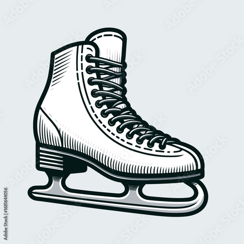 Ice skate, detailed illustration, vintage style on light background